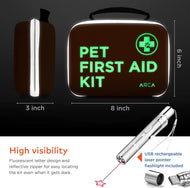 Cat & Dog First Aid Kit - High Visibility Reflective Zipper with Fluorescent Letter Print - 100 Pcs with Dog Thermometer, Tick Remover Kit & Pet First Aid Kit Manual Book