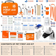 Cat & Dog First Aid Kit for Car - Pet Emergency Kit for Home Office Travel – Dog Camping Essentials with Digital Thermometer, Muzzle & Mini First Aid Pouch